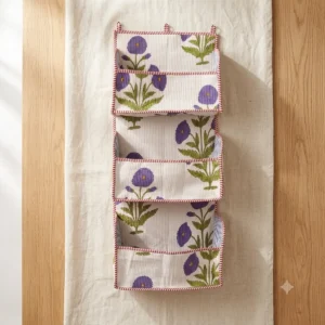 Purple Floral Fabric Mail Sorter Caddy