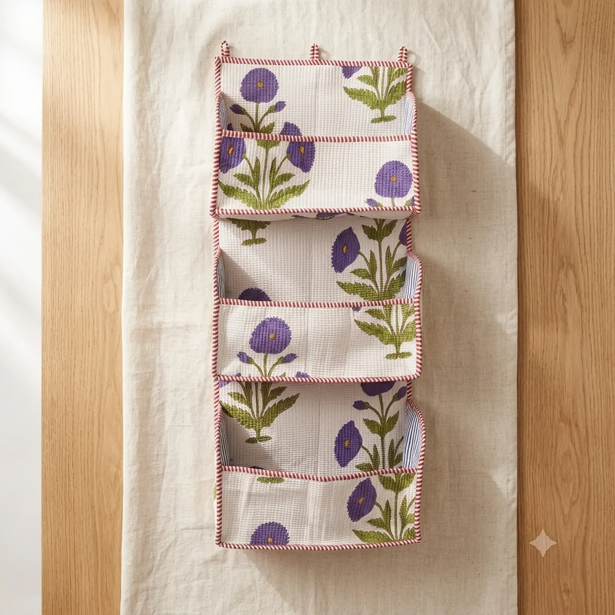 Purple Floral Fabric Mail Sorter Caddy