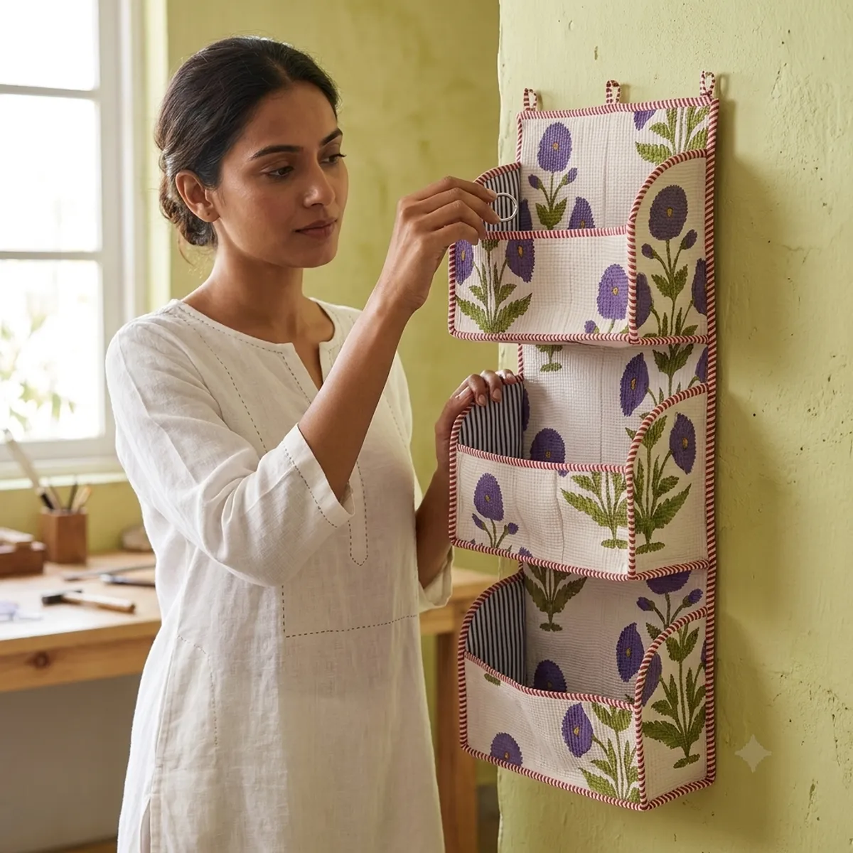 3 Pocket Hanging Purple Wall Organizer