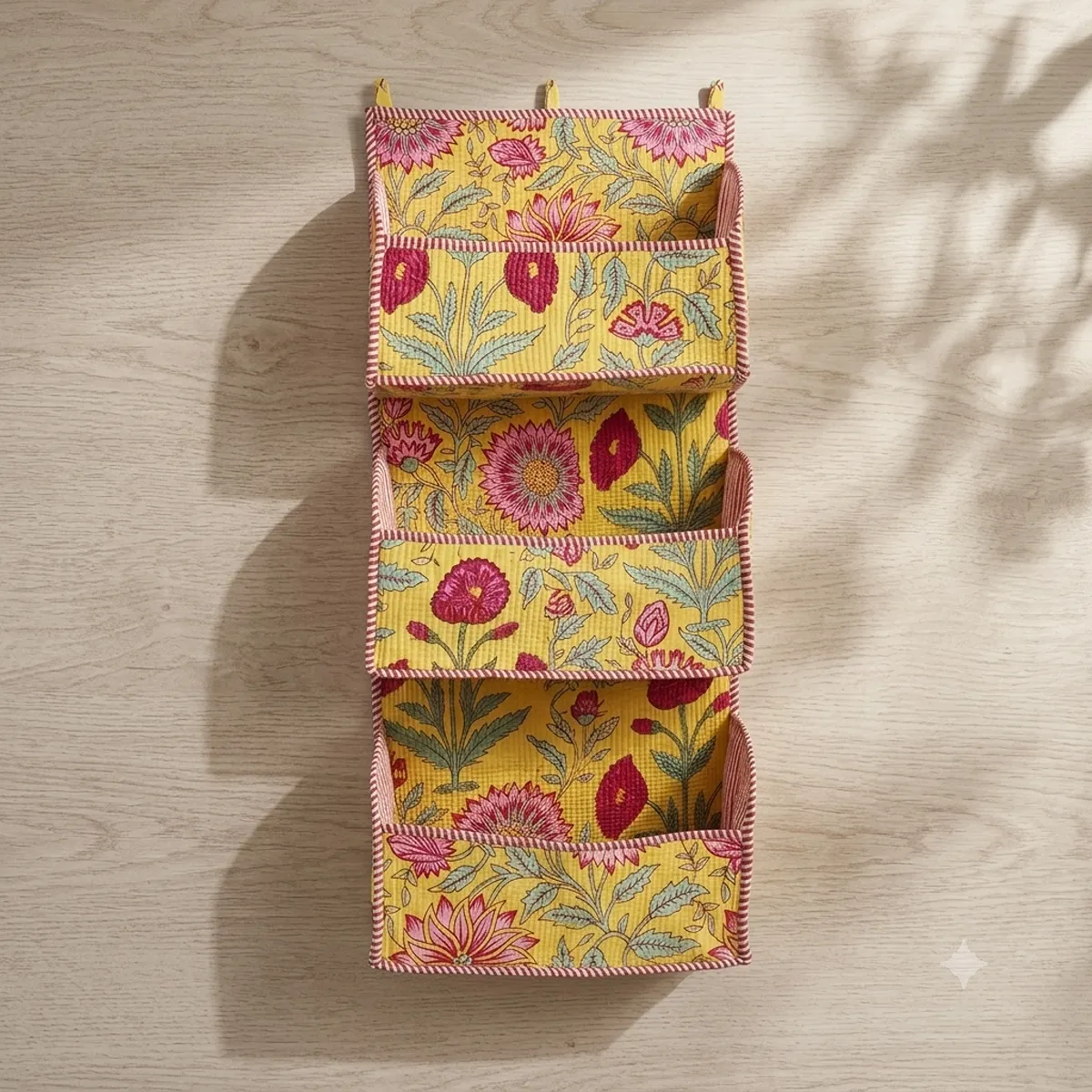 3 Pocket Hanging Yellow Wall Organizer