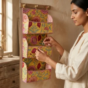 Yellow Floral Fabric Mail Sorter Caddy